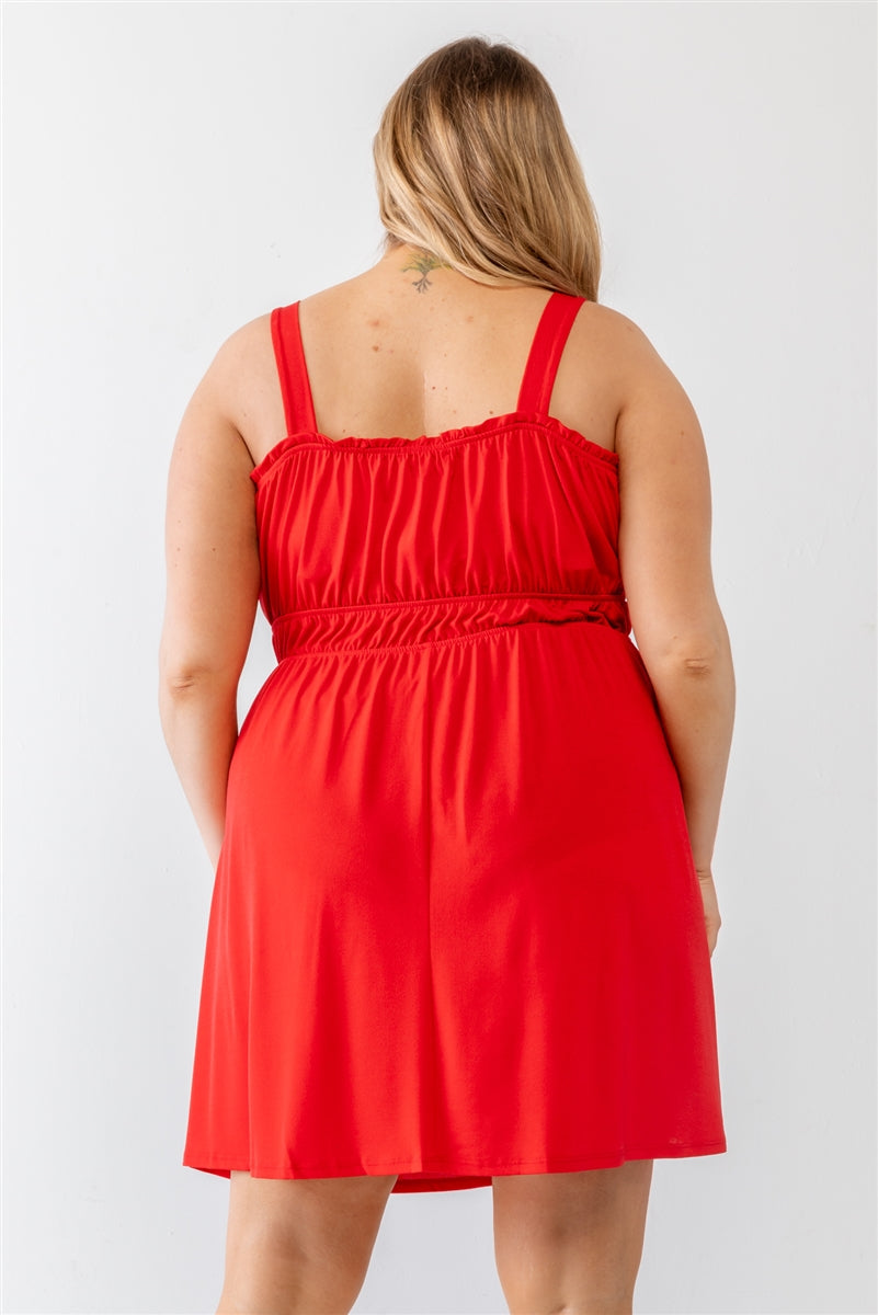 Plus Red Woven Ruffle Sleeveless Mini Dress